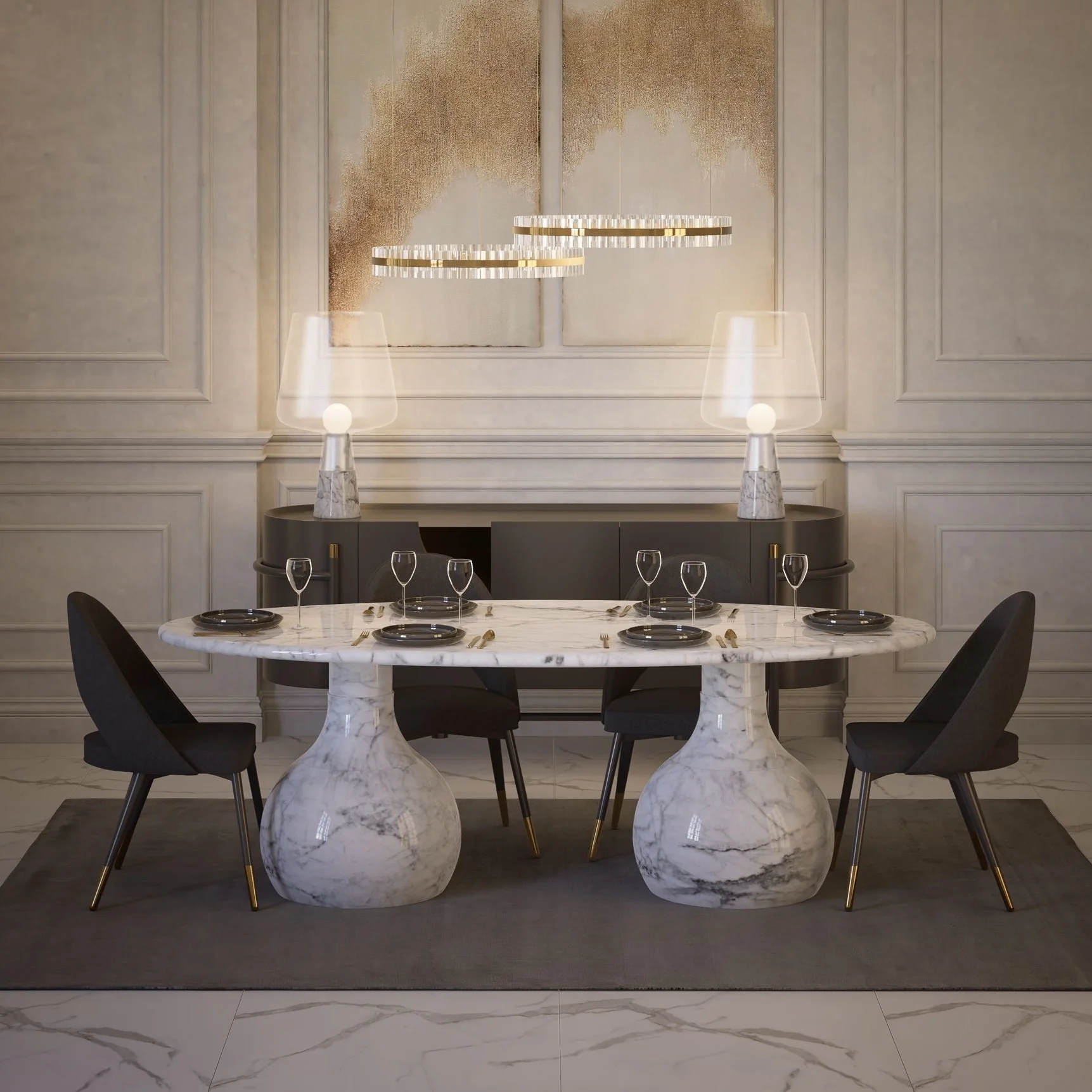 Aqua Oval Dining Table Marble Finish - 2.2m - Image 2