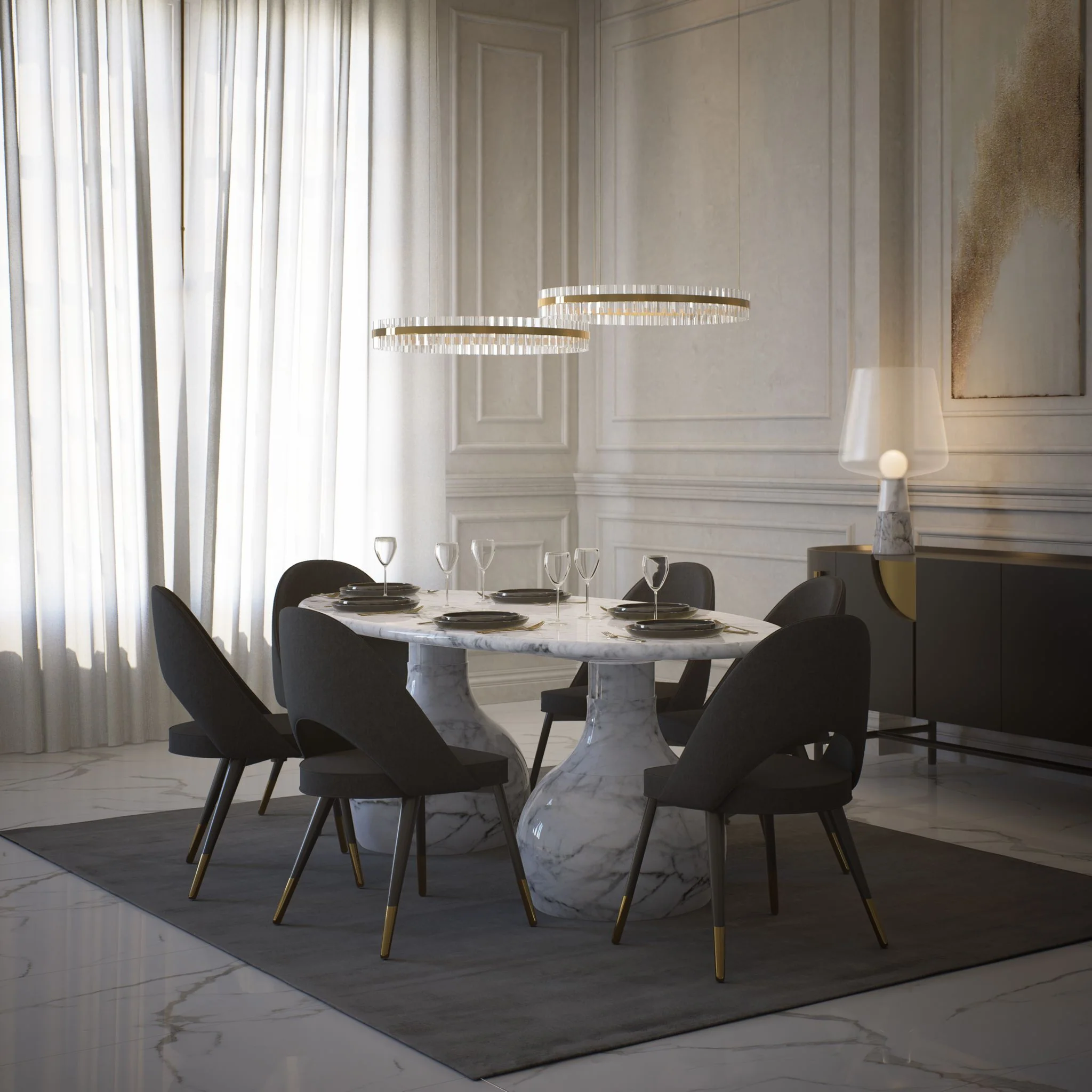 Aqua Oval Dining Table Marble Finish - 2.2m - Image 7