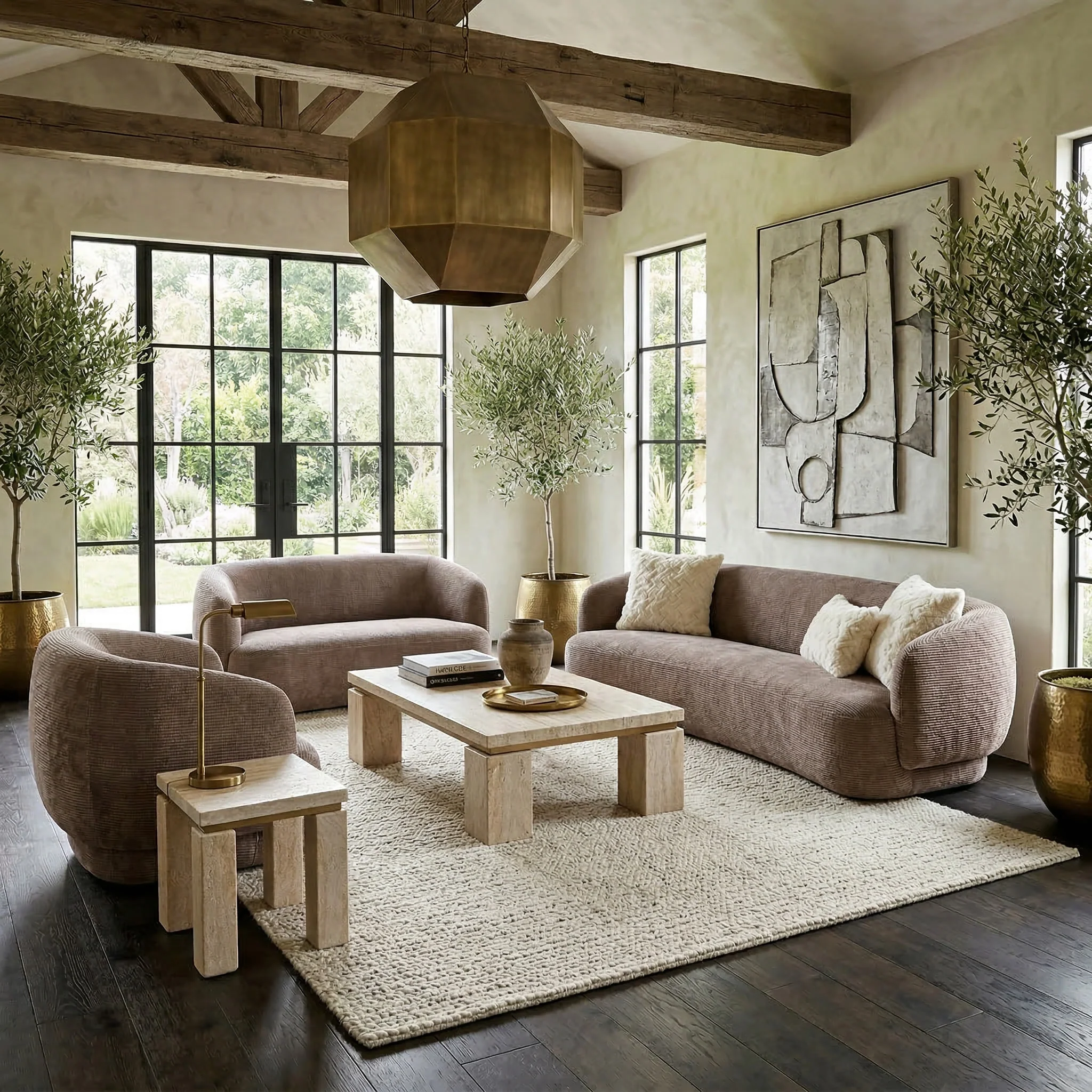 Puffy 3 Seater Sofa Textured Mushroom - Image 3